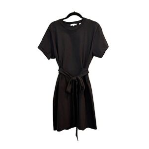 Vince Black Tie Waist Cotton T-Shirt Dress XL Minimalist Casual Basic Office